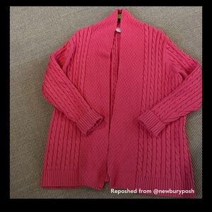 LL Bean Cable Knit Cardigan Sweater - Coral Pink